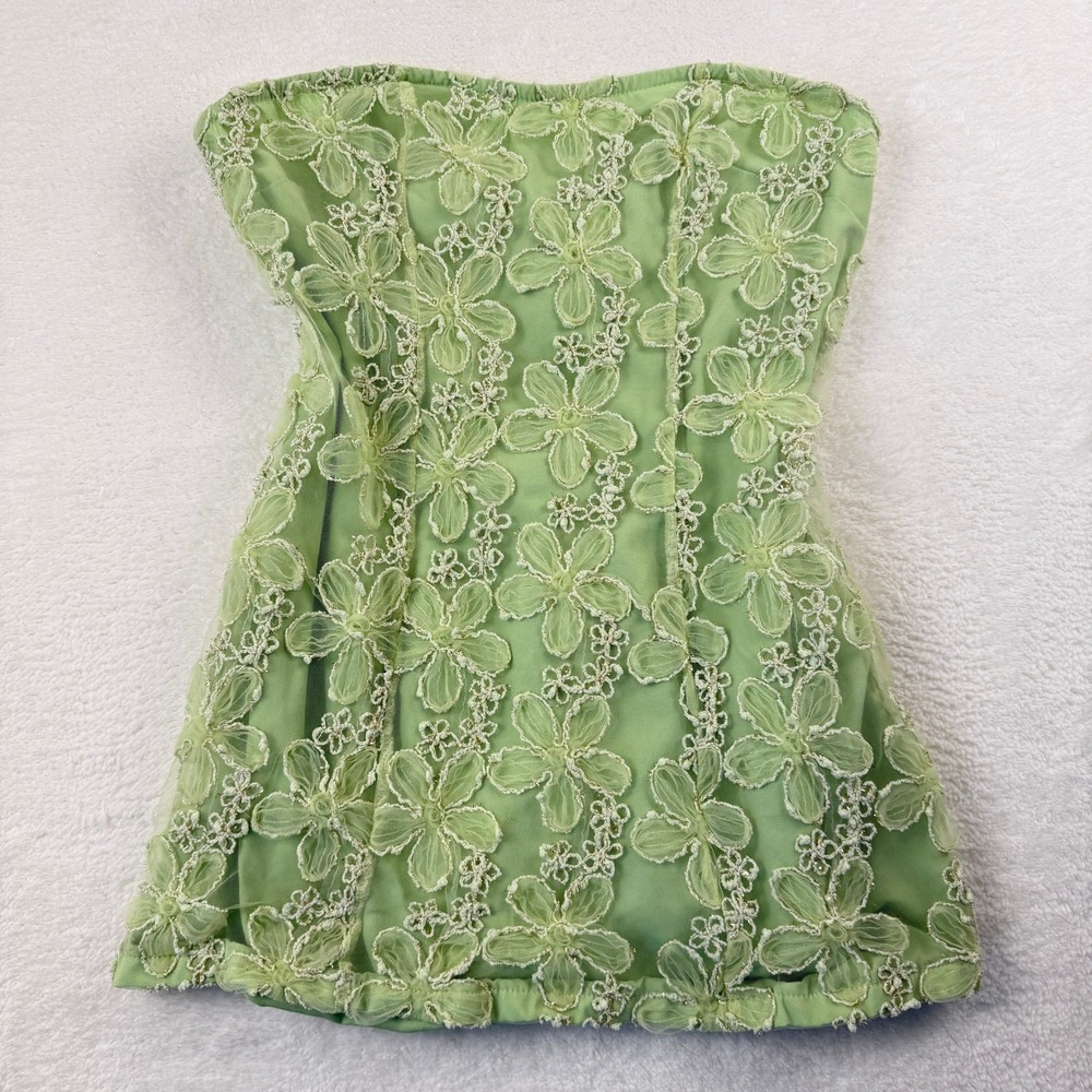 Floral Lace Strapless Tube Top Women‎ L (Fit M?) Green Fairy Coquette Festival